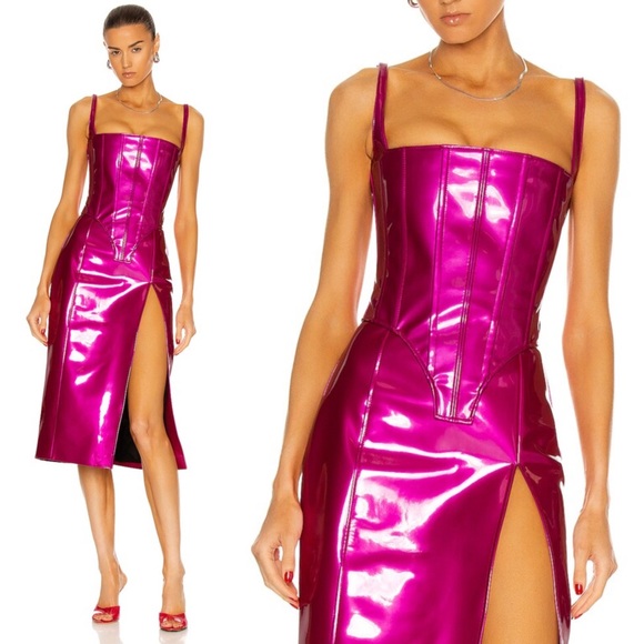 LAQUAN SMITH NWOT Vinyl PVC Corset Bustier Crop Top in Hot Pink Size XS - Picture 2 of 14